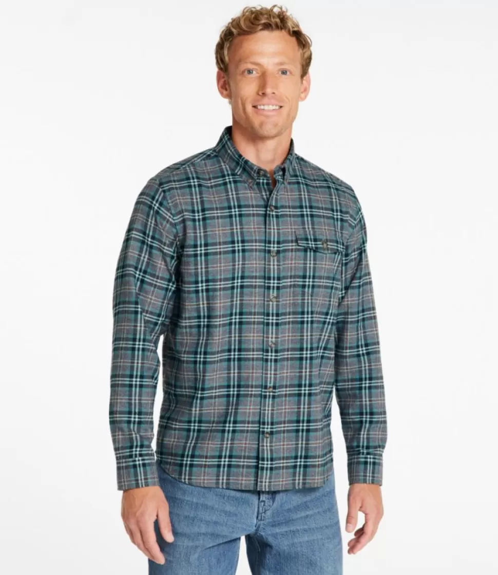 Hot "Men's Brushed Jaspé Twill Shirt, Plaid, Traditional Untucked Fit" Shirts