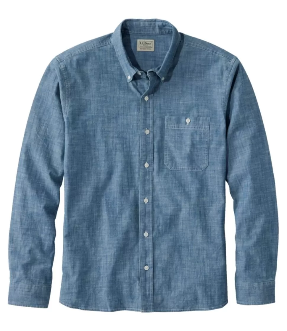 Shop "Men's Comfort Stretch Chambray Shirt, Long-Sleeve, Slightly Fitted Untucked Fit" Shirts