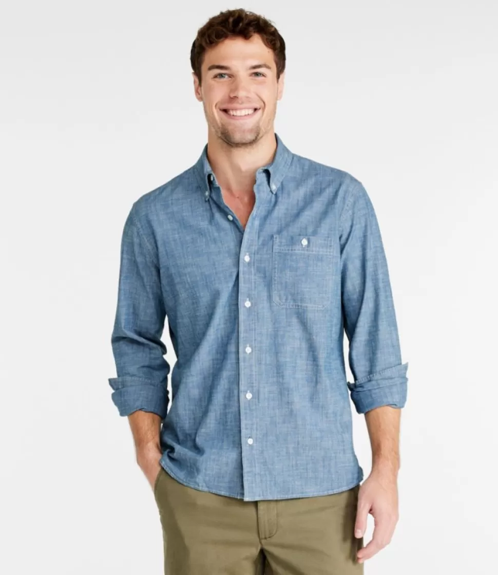 Shop "Men's Comfort Stretch Chambray Shirt, Long-Sleeve, Slightly Fitted Untucked Fit" Shirts