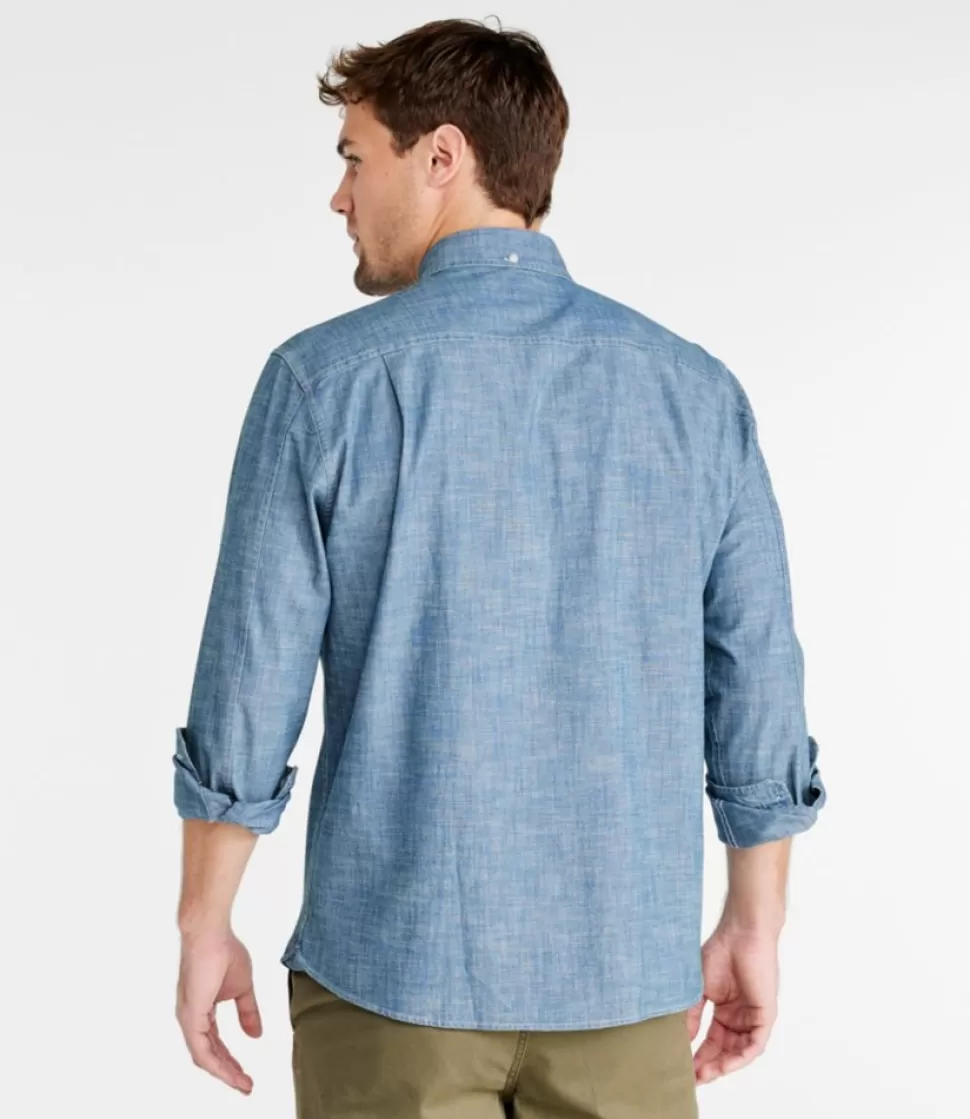 Shop "Men's Comfort Stretch Chambray Shirt, Long-Sleeve, Slightly Fitted Untucked Fit" Shirts