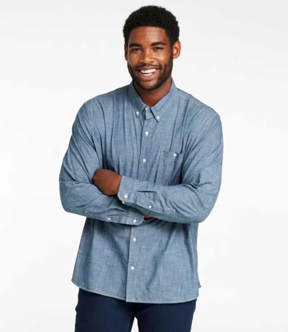 Shop "Men's Comfort Stretch Chambray Shirt, Long-Sleeve, Slightly Fitted Untucked Fit" Shirts