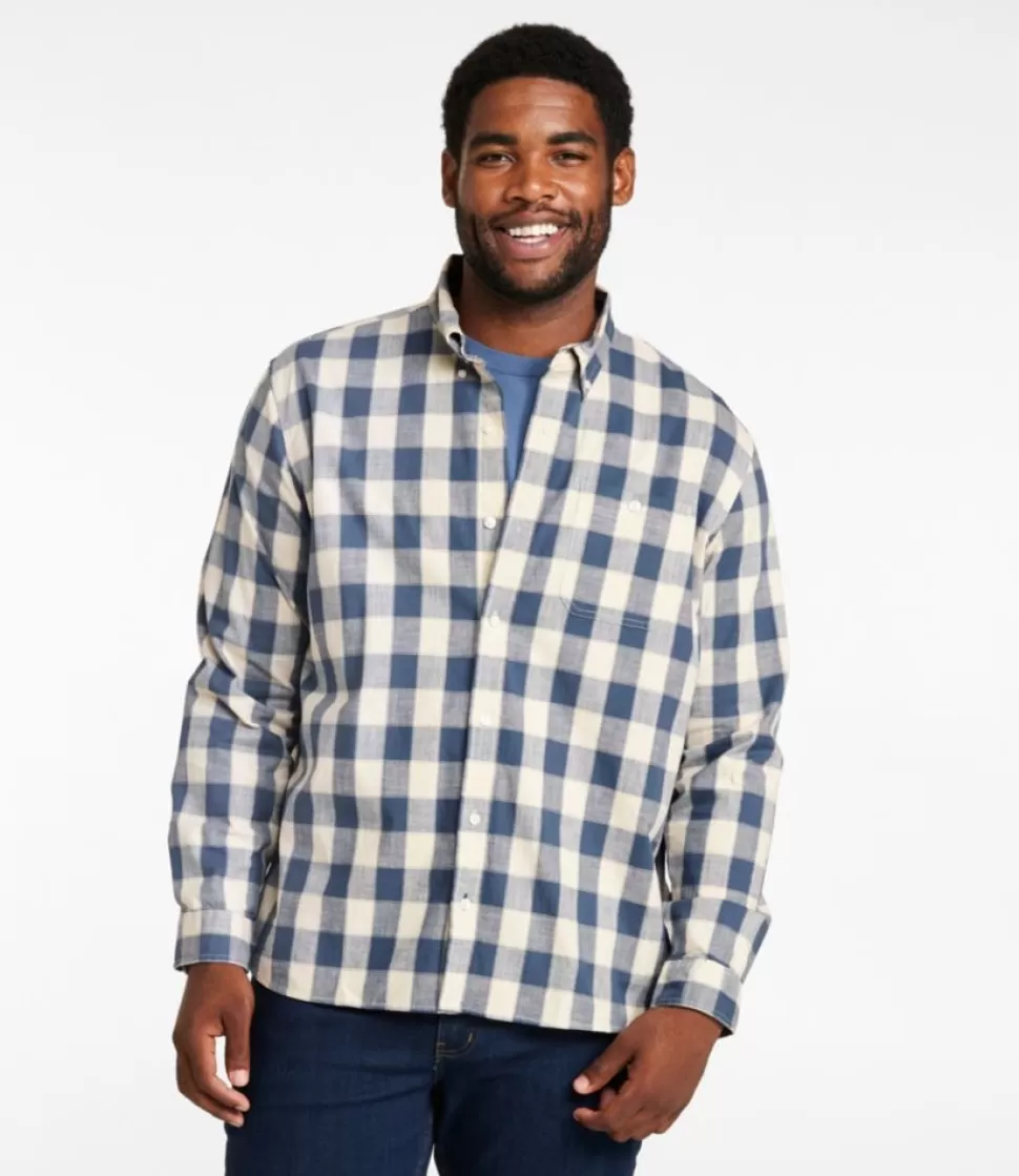 Best Sale "Men's Comfort Stretch Chambray Shirt, Long-Sleeve, Slightly Fitted Untucked Fit, Plaid" Shirts
