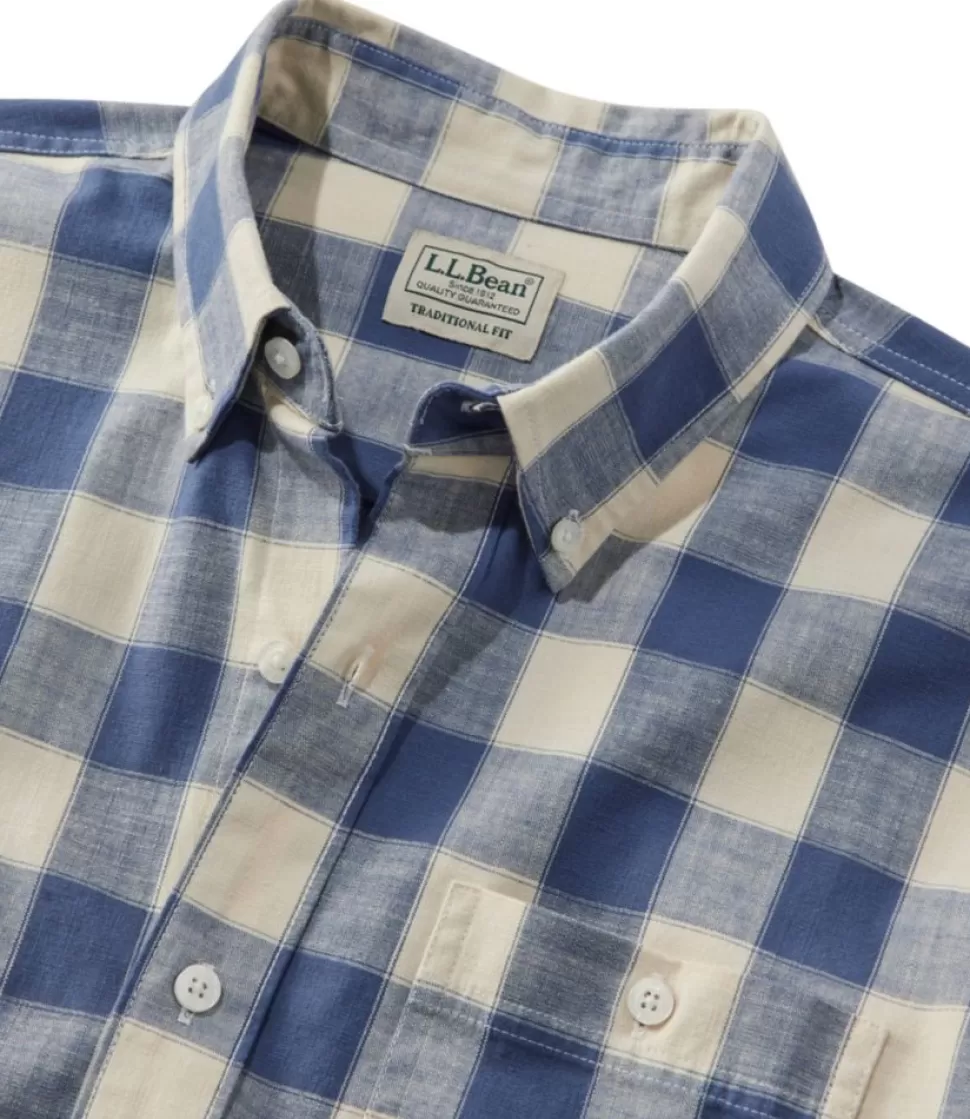 Best Sale "Men's Comfort Stretch Chambray Shirt, Long-Sleeve, Slightly Fitted Untucked Fit, Plaid" Shirts