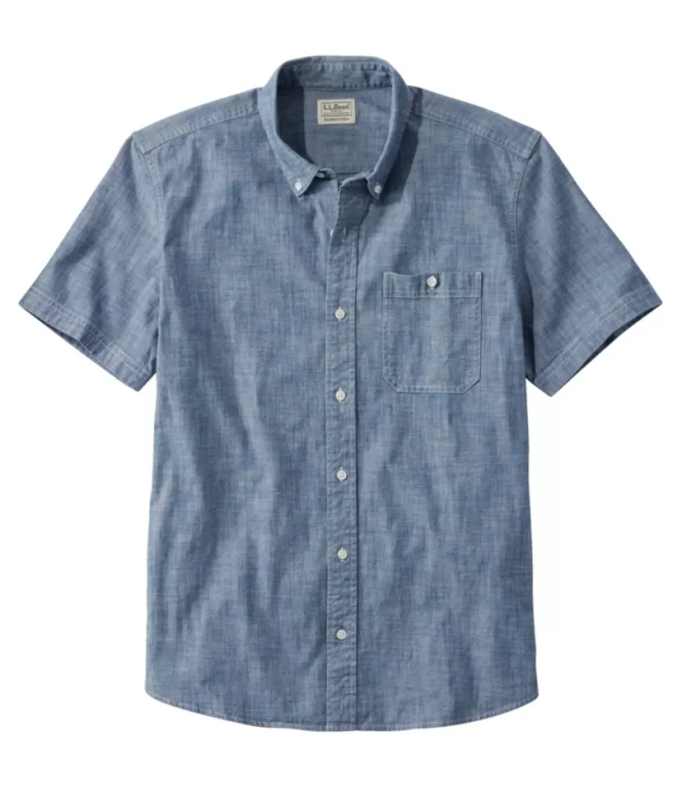 Discount "Men's Comfort Stretch Chambray Shirt, Slightly Fitted Untucked Fit, Short-Sleeve" Shirts