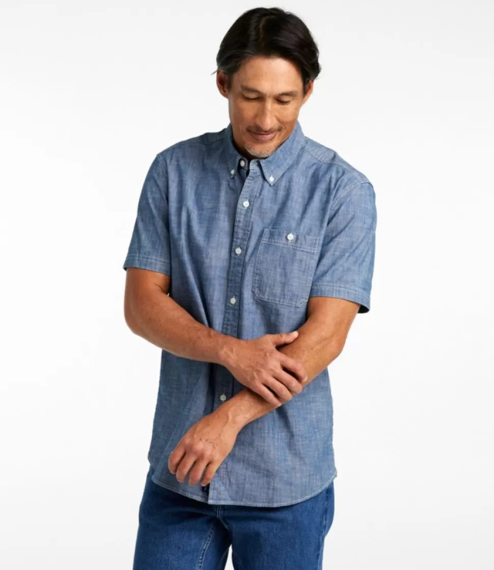 Discount "Men's Comfort Stretch Chambray Shirt, Slightly Fitted Untucked Fit, Short-Sleeve" Shirts