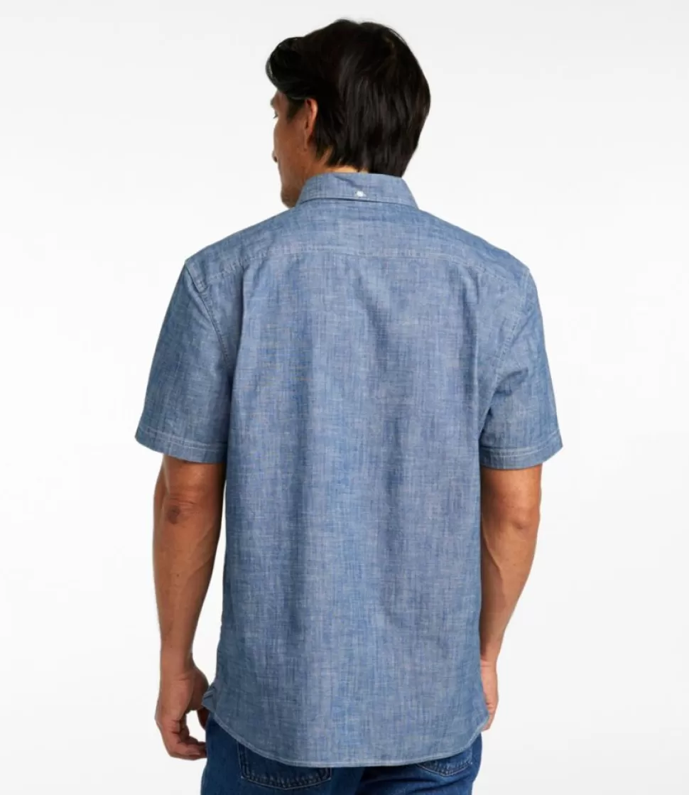 Discount "Men's Comfort Stretch Chambray Shirt, Slightly Fitted Untucked Fit, Short-Sleeve" Shirts