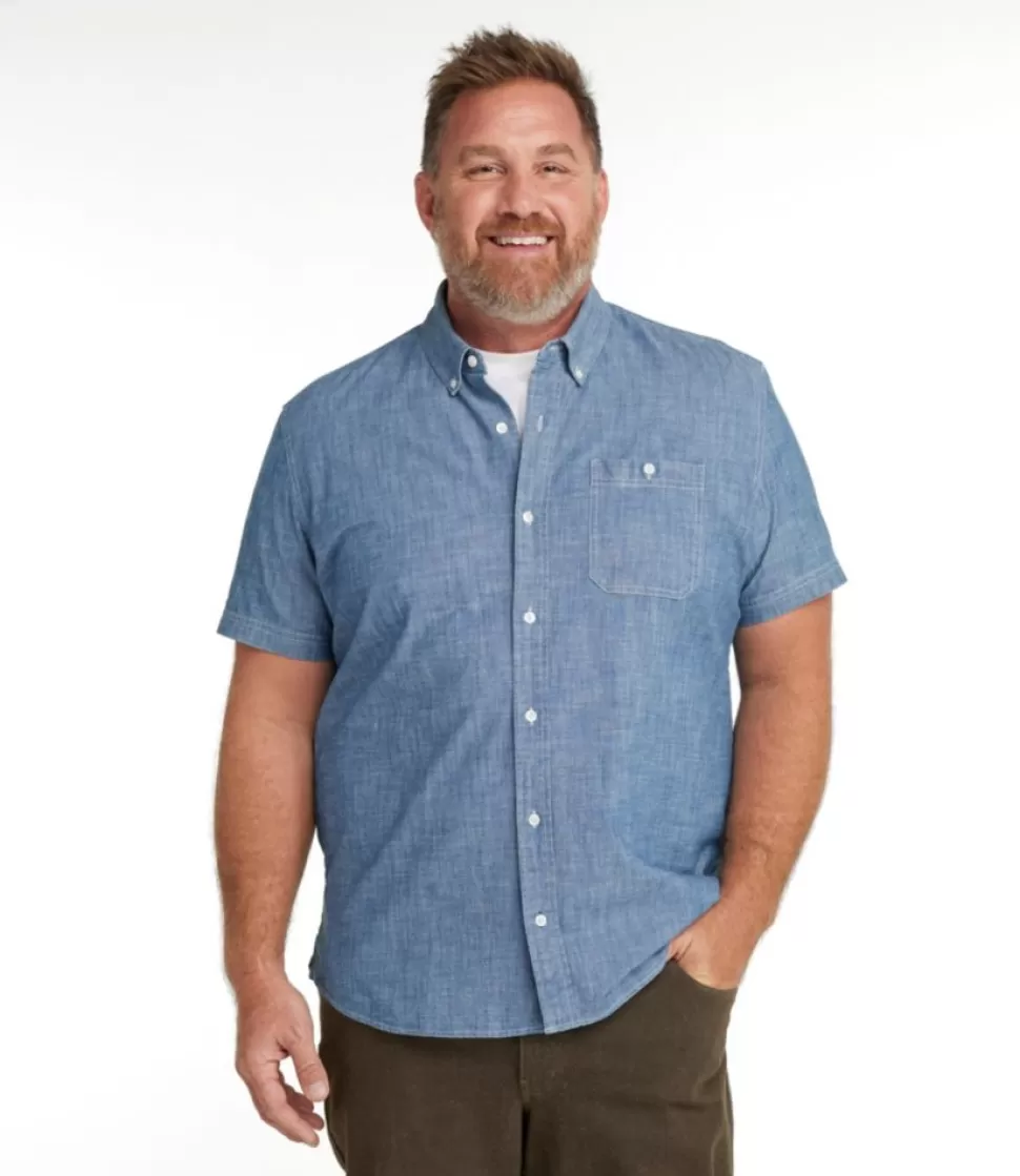 Discount "Men's Comfort Stretch Chambray Shirt, Slightly Fitted Untucked Fit, Short-Sleeve" Shirts
