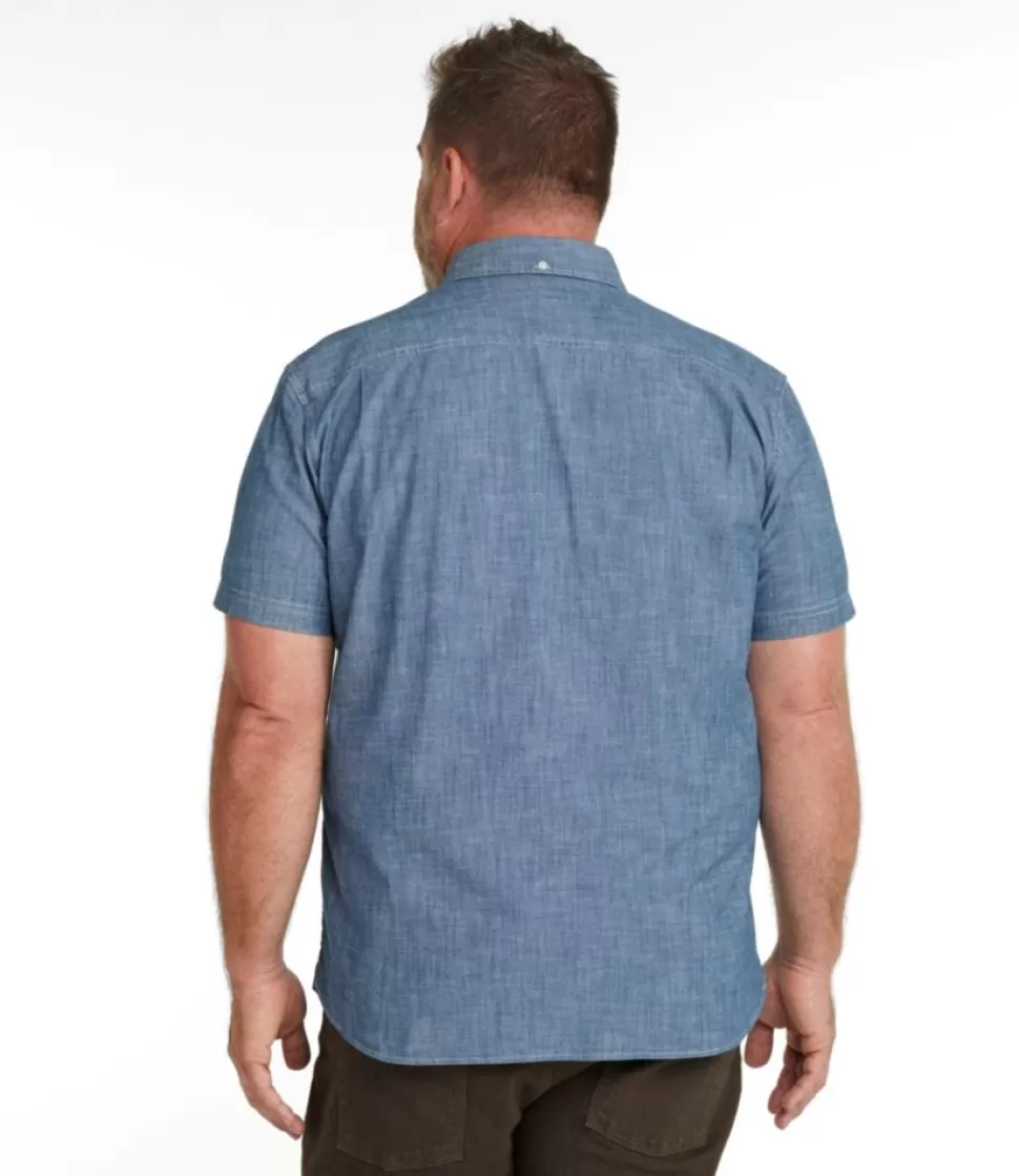 Discount "Men's Comfort Stretch Chambray Shirt, Slightly Fitted Untucked Fit, Short-Sleeve" Shirts