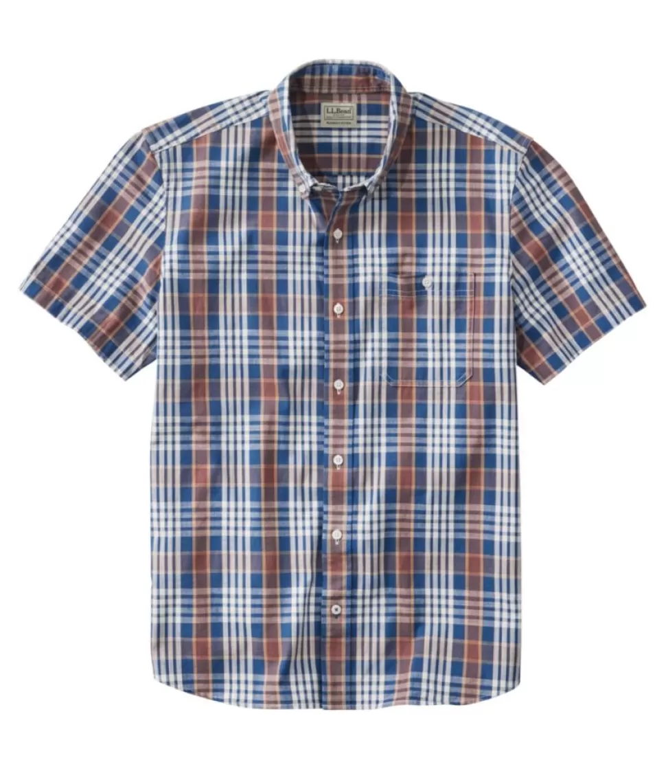 Shop "Men's Comfort Stretch Chambray Shirt, Slightly Fitted Untucked Fit, Short-Sleeve, Plaid" Shirts