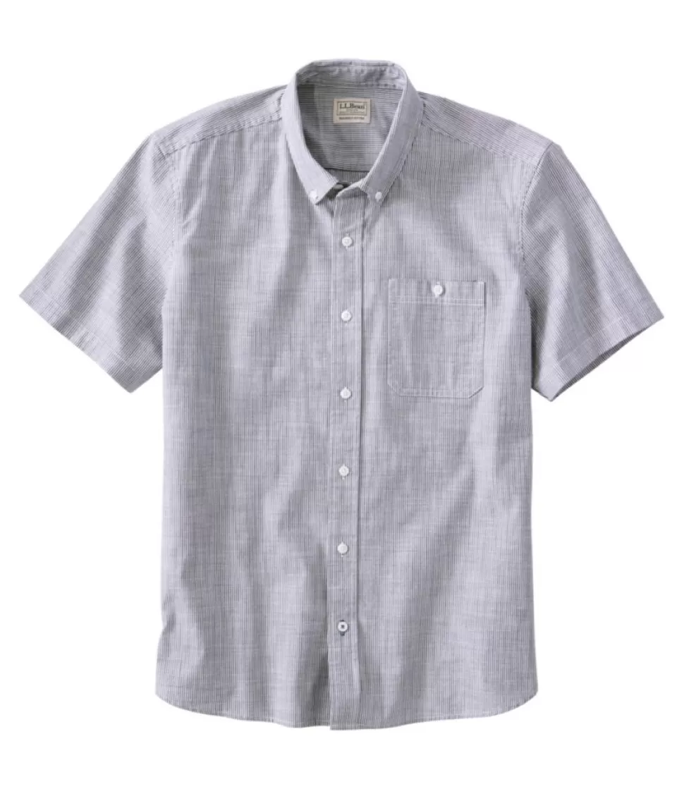 Hot "Men's Comfort Stretch Chambray Shirt, Slightly Fitted Untucked Fit, Short-Sleeve, Stripe" Shirts