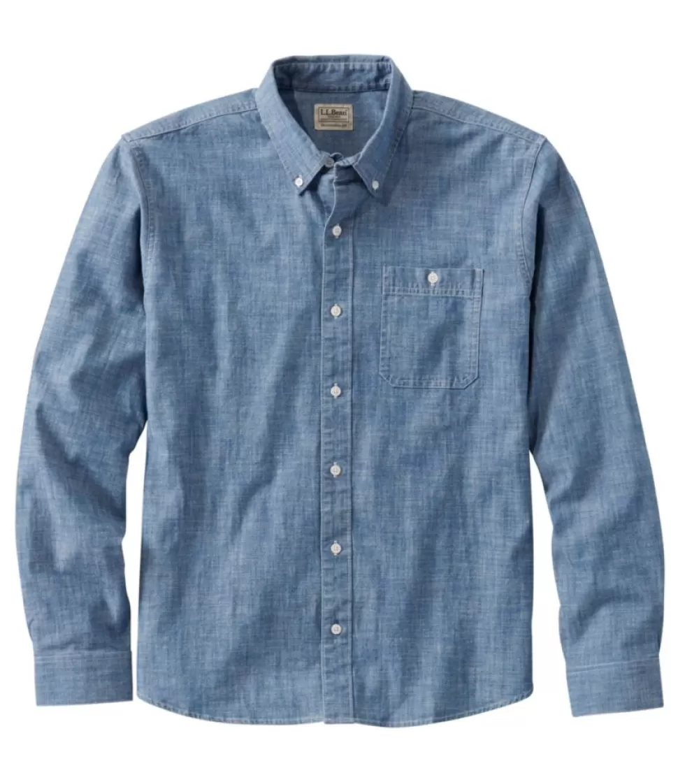 Cheap "Men's Comfort Stretch Chambray Shirt, Traditional Untucked Fit, Long-Sleeve" Shirts