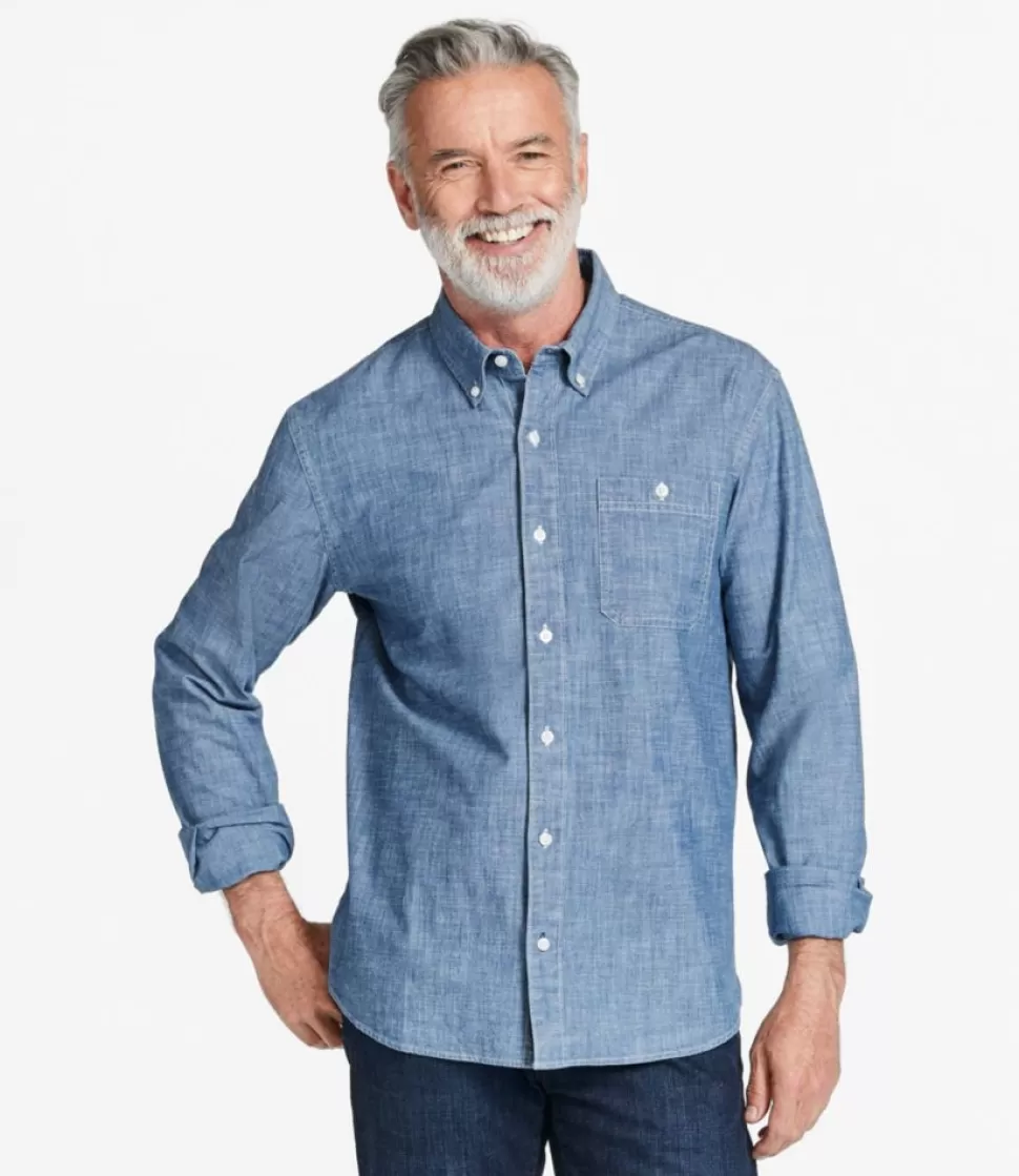 Cheap "Men's Comfort Stretch Chambray Shirt, Traditional Untucked Fit, Long-Sleeve" Shirts