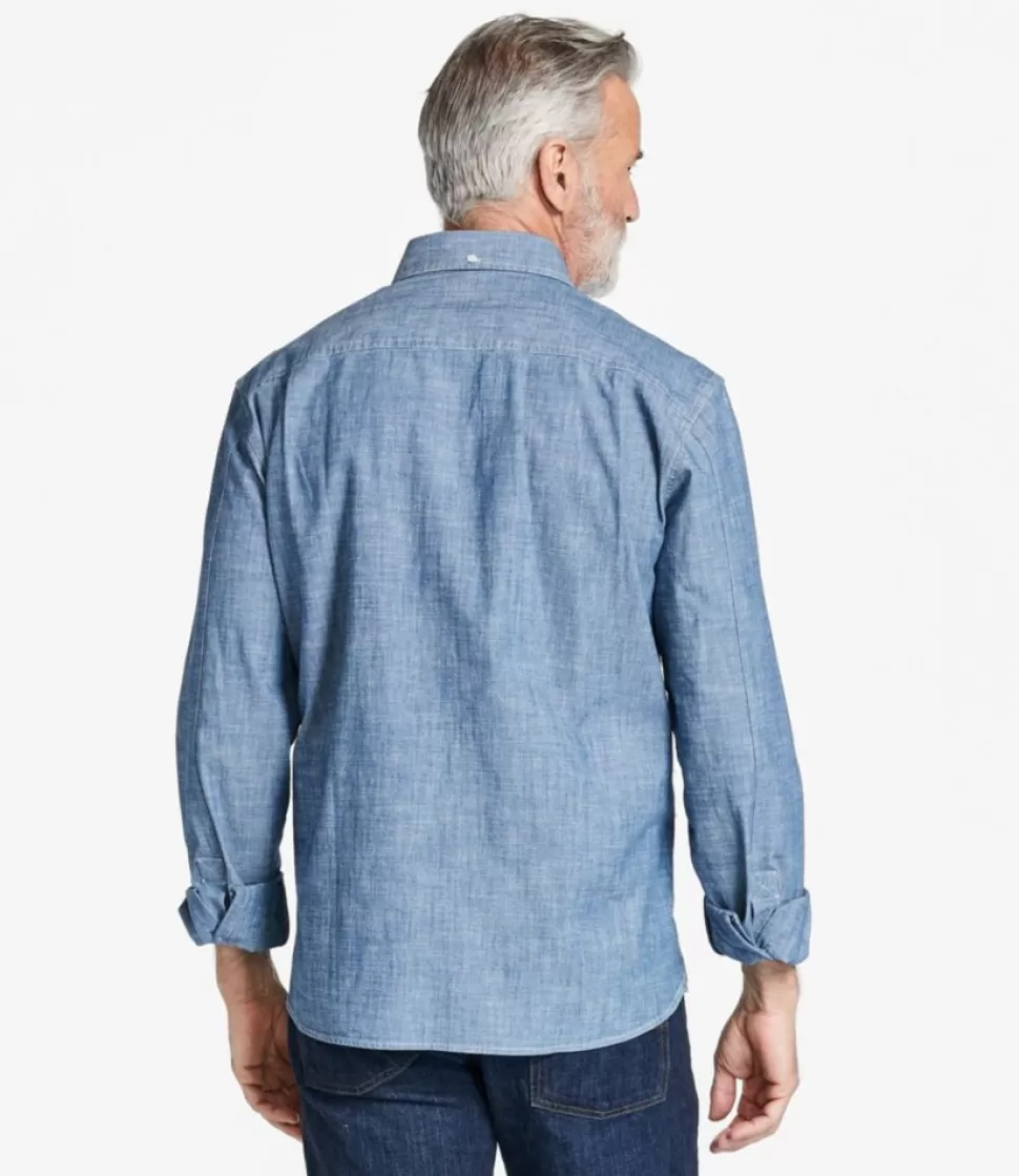Cheap "Men's Comfort Stretch Chambray Shirt, Traditional Untucked Fit, Long-Sleeve" Shirts