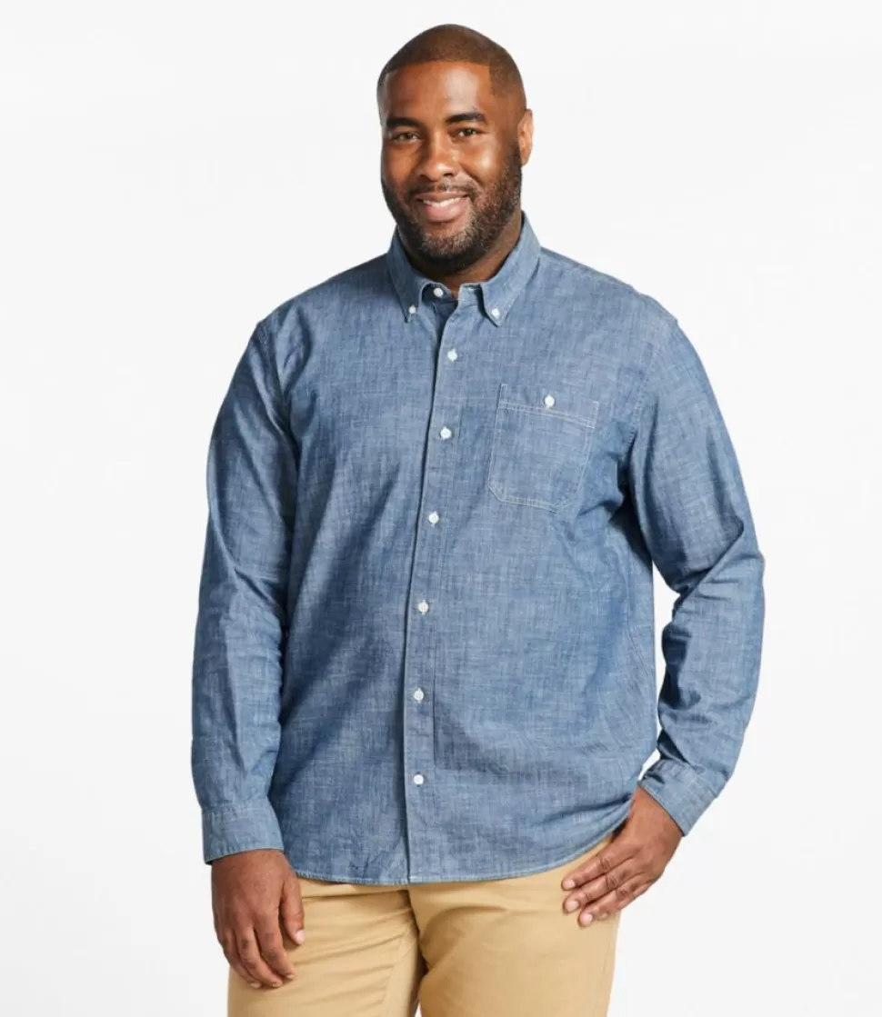 Cheap "Men's Comfort Stretch Chambray Shirt, Traditional Untucked Fit, Long-Sleeve" Shirts