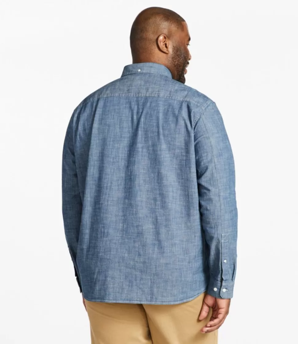 Cheap "Men's Comfort Stretch Chambray Shirt, Traditional Untucked Fit, Long-Sleeve" Shirts