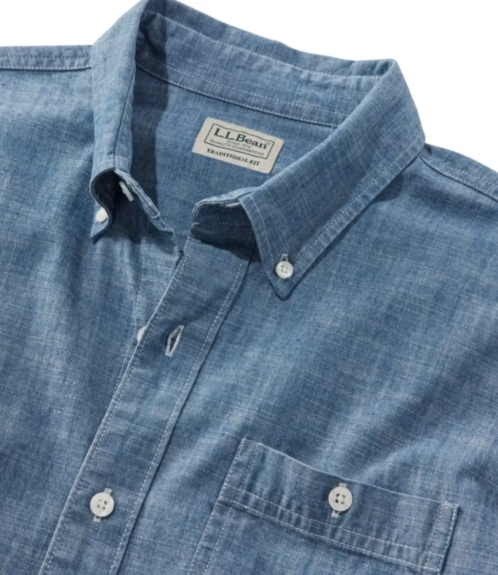 Cheap "Men's Comfort Stretch Chambray Shirt, Traditional Untucked Fit, Long-Sleeve" Shirts