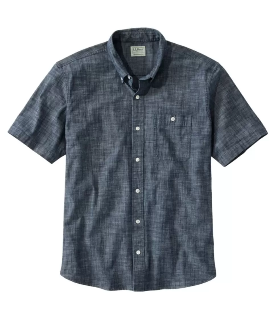 Clearance "Men's Comfort Stretch Chambray Shirt, Traditional Untucked Fit, Short-Sleeve" Shirts