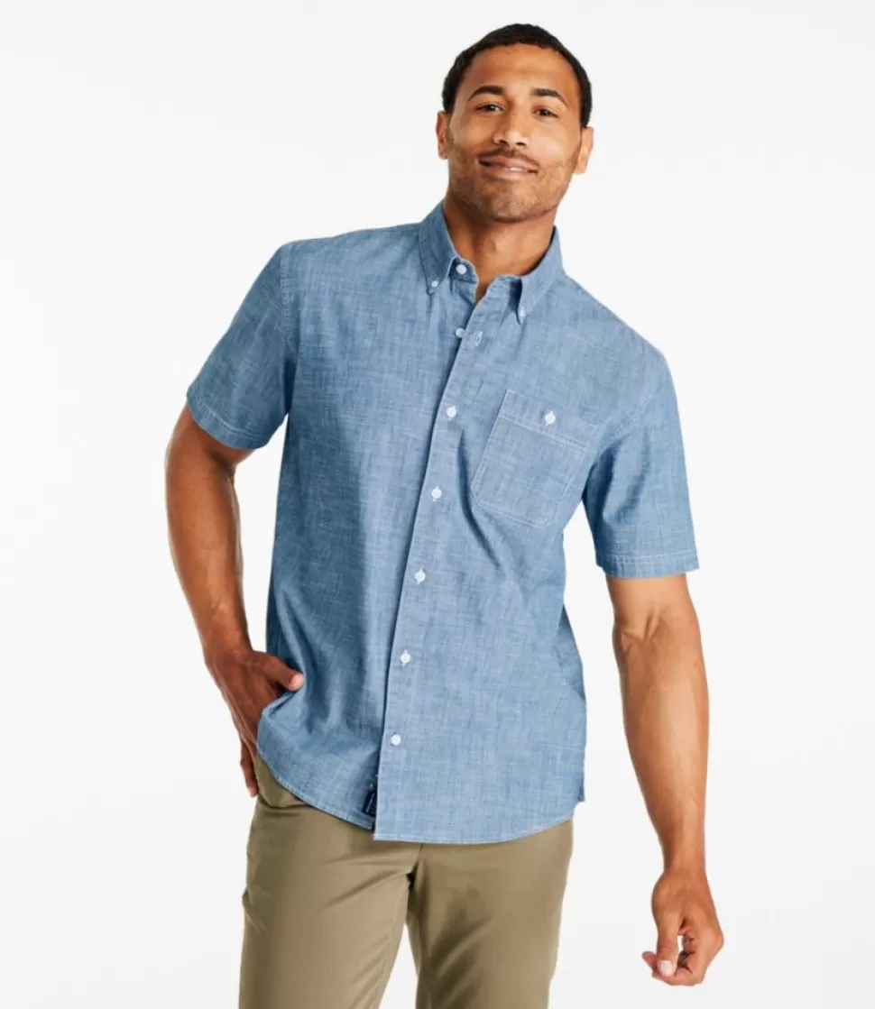 Clearance "Men's Comfort Stretch Chambray Shirt, Traditional Untucked Fit, Short-Sleeve" Shirts