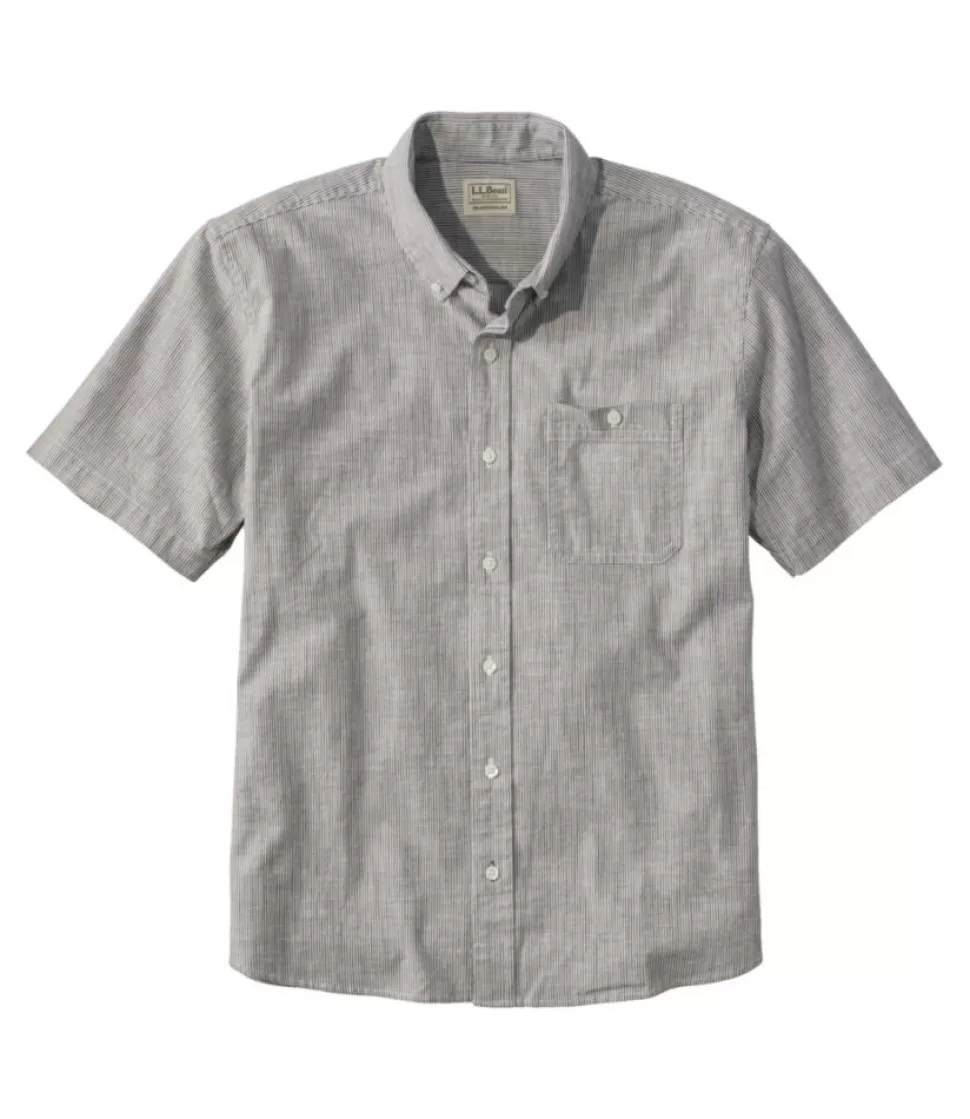 Fashion "Men's Comfort Stretch Chambray Shirt, Traditional Untucked Fit, Short-Sleeve, Stripe" Shirts
