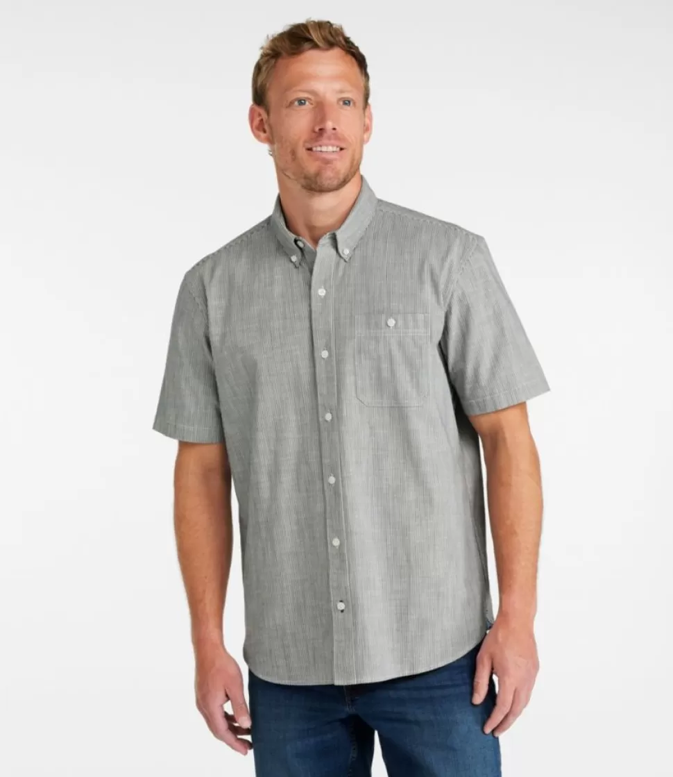 Fashion "Men's Comfort Stretch Chambray Shirt, Traditional Untucked Fit, Short-Sleeve, Stripe" Shirts