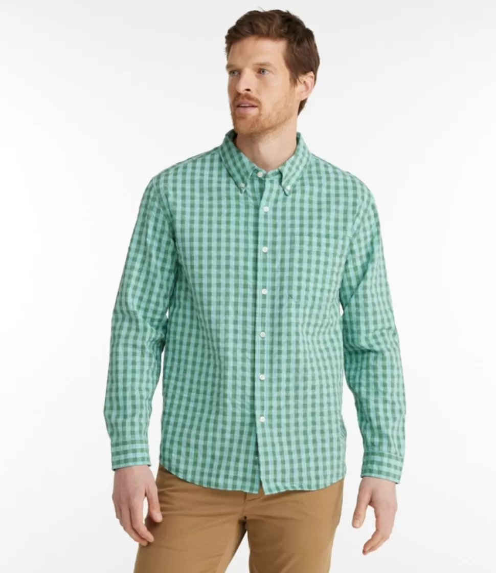 Clearance "Men's Organic Cotton Seersucker Shirt, Long-Sleeve, Traditional Fit, Plaid" Shirts