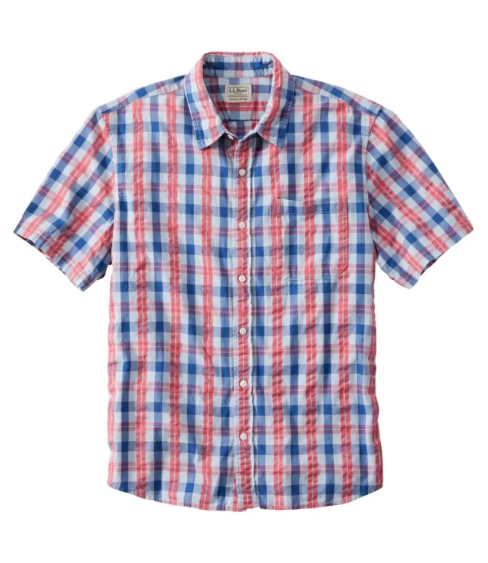 Clearance "Men's Organic Cotton Seersucker Shirt, Short-Sleeve, Slightly Fitted, Plaid" Shirts
