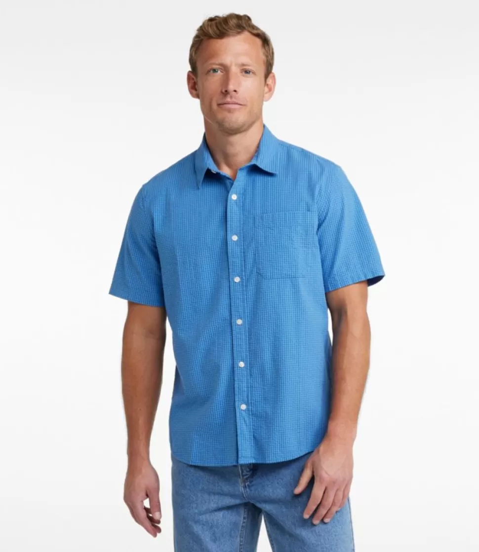 Clearance "Men's Organic Cotton Seersucker Shirt, Short-Sleeve, Slightly Fitted, Plaid" Shirts