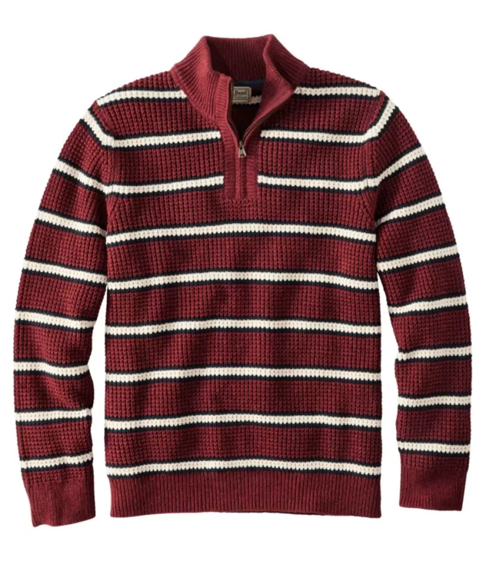 Hot "Men's Organic Cotton Waffle Sweater, Quarter Zip, Stripe" Sweaters