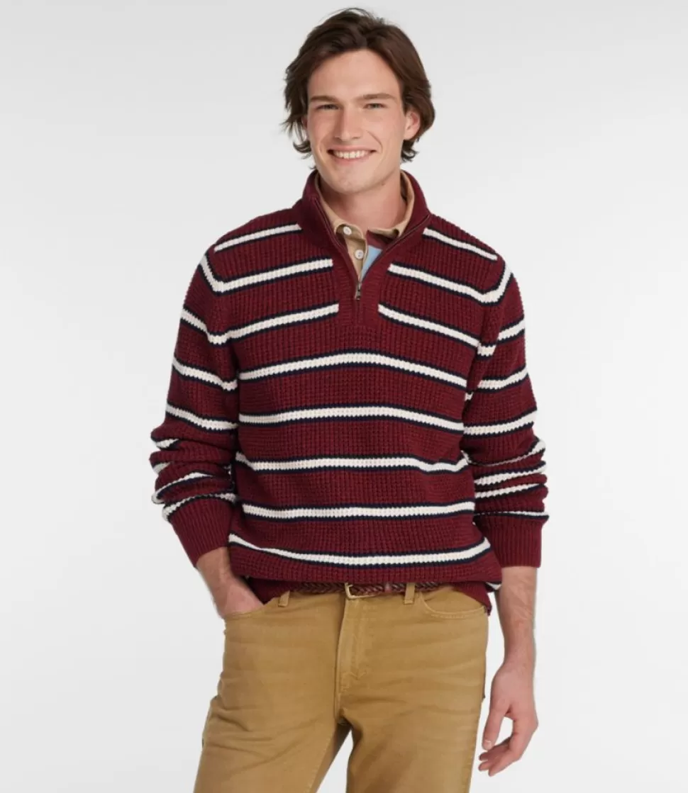 Hot "Men's Organic Cotton Waffle Sweater, Quarter Zip, Stripe" Sweaters