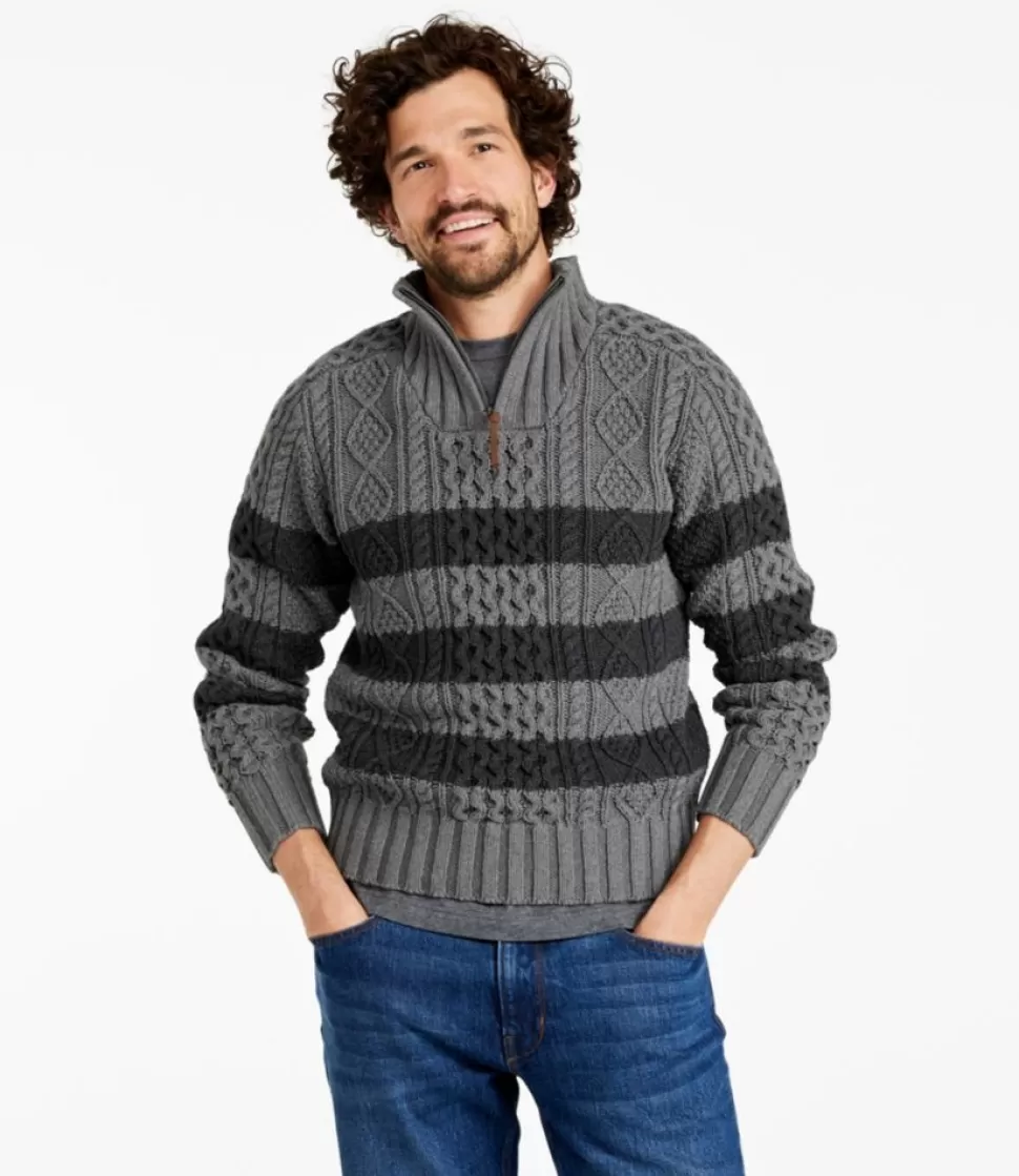 Online "Men's Signature Cotton Fisherman Sweater, Quarter-Zip, Stripe" Sweaters