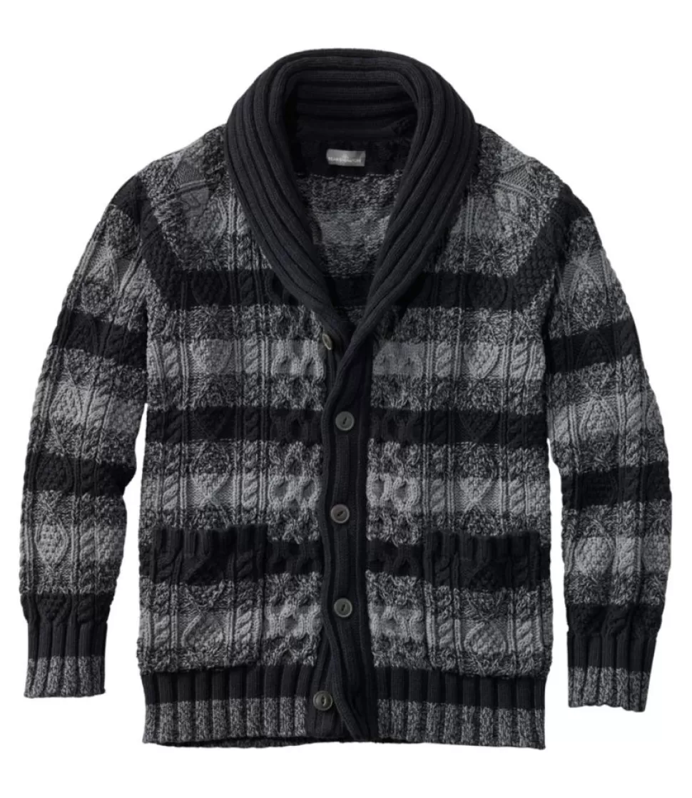 Online "Men's Signature Cotton Fisherman Sweater, Shawl-Collar Cardigan, Stripe" Sweaters