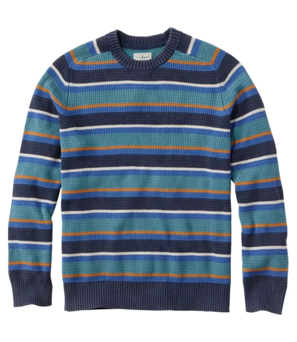 Best Sale "Men's Textured Washed Cotton Sweaters, Crewneck, Stripe" Sweaters