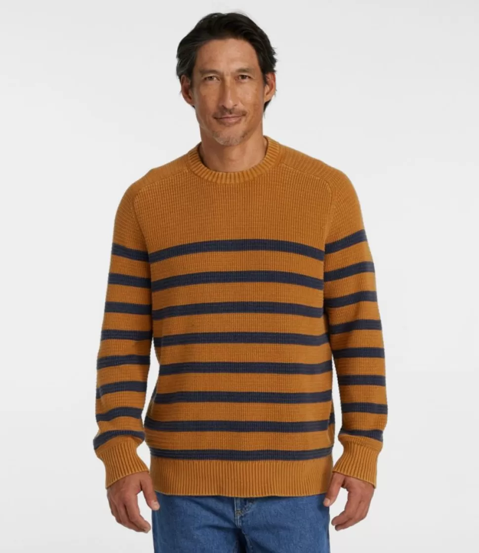 Best Sale "Men's Textured Washed Cotton Sweaters, Crewneck, Stripe" Sweaters