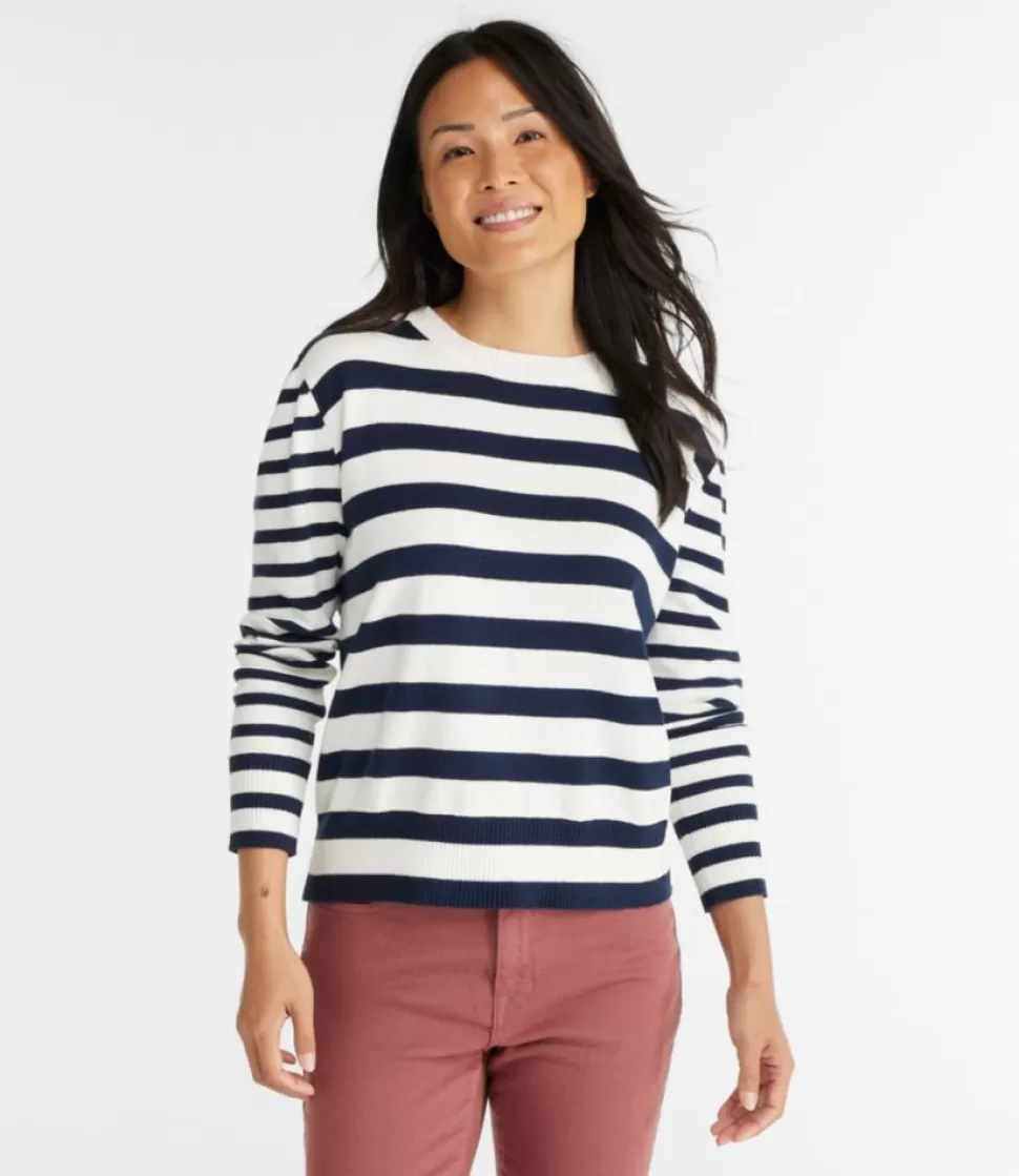 Fashion "Women's Cotton/Cashmere Sweater, Crewneck Stripe" Women Sweaters