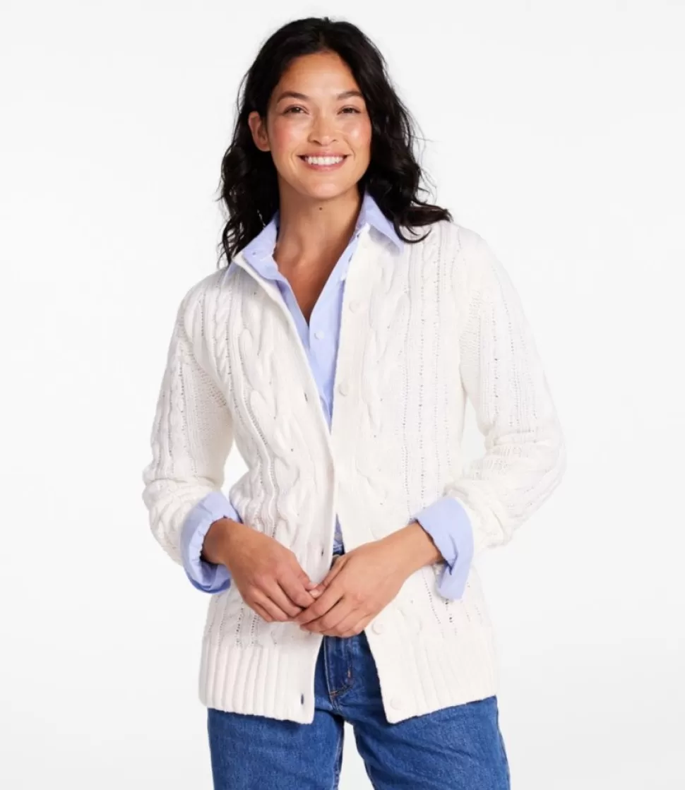 Sale "Women's Double L® Cable Sweater, Button-Front Cardigan" Women Sweaters