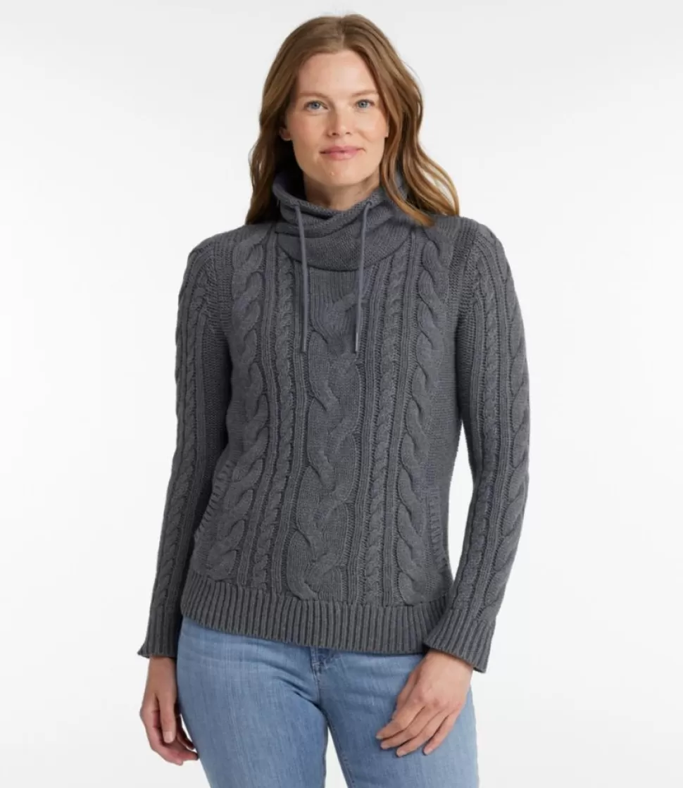 Best "Women's Double L® Mixed-Cable Sweater, Funnelneck" Women Sweaters