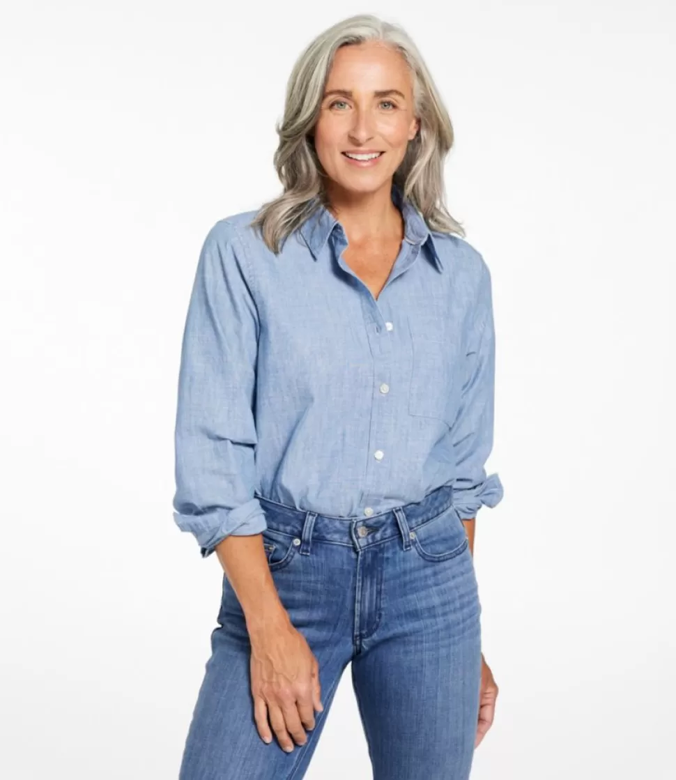 Fashion "Women's Essential Cotton Shirt, Chambray Long Sleeve" Women Shirts & Tops