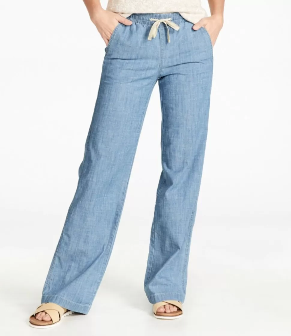 Best "Women's Lakewashed Pull-On Chinos, Mid-Rise Wide-Leg Chambray" Women Pants