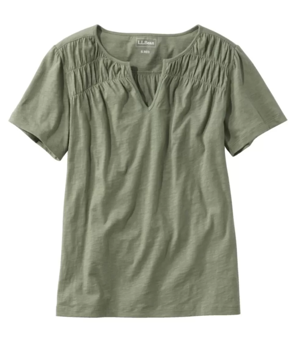 Sale "Women's Organic Cotton Tee, Smocked Notch-Neck Short-Sleeve" Women Shirts & Tops