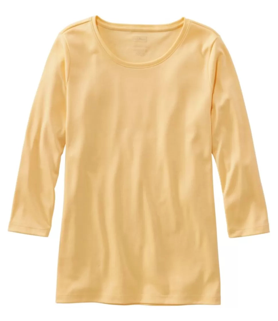 Hot "Women's Pima Cotton Shaped Tee, Three-Quarter-Sleeve Jewelneck" Women Shirts & Tops