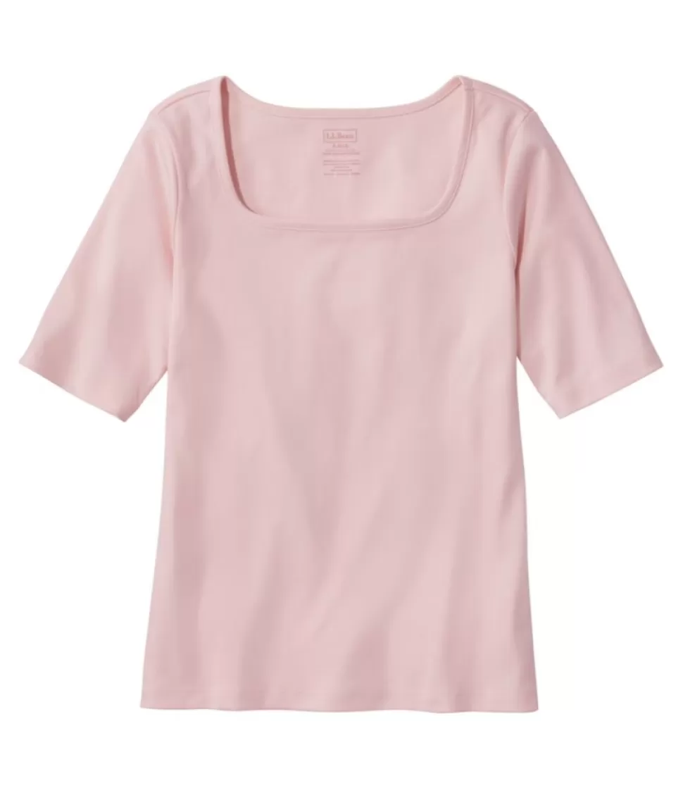 Discount "Women's Pima Cotton Tee, Soft Squareneck Elbow-Sleeve" Women Shirts & Tops