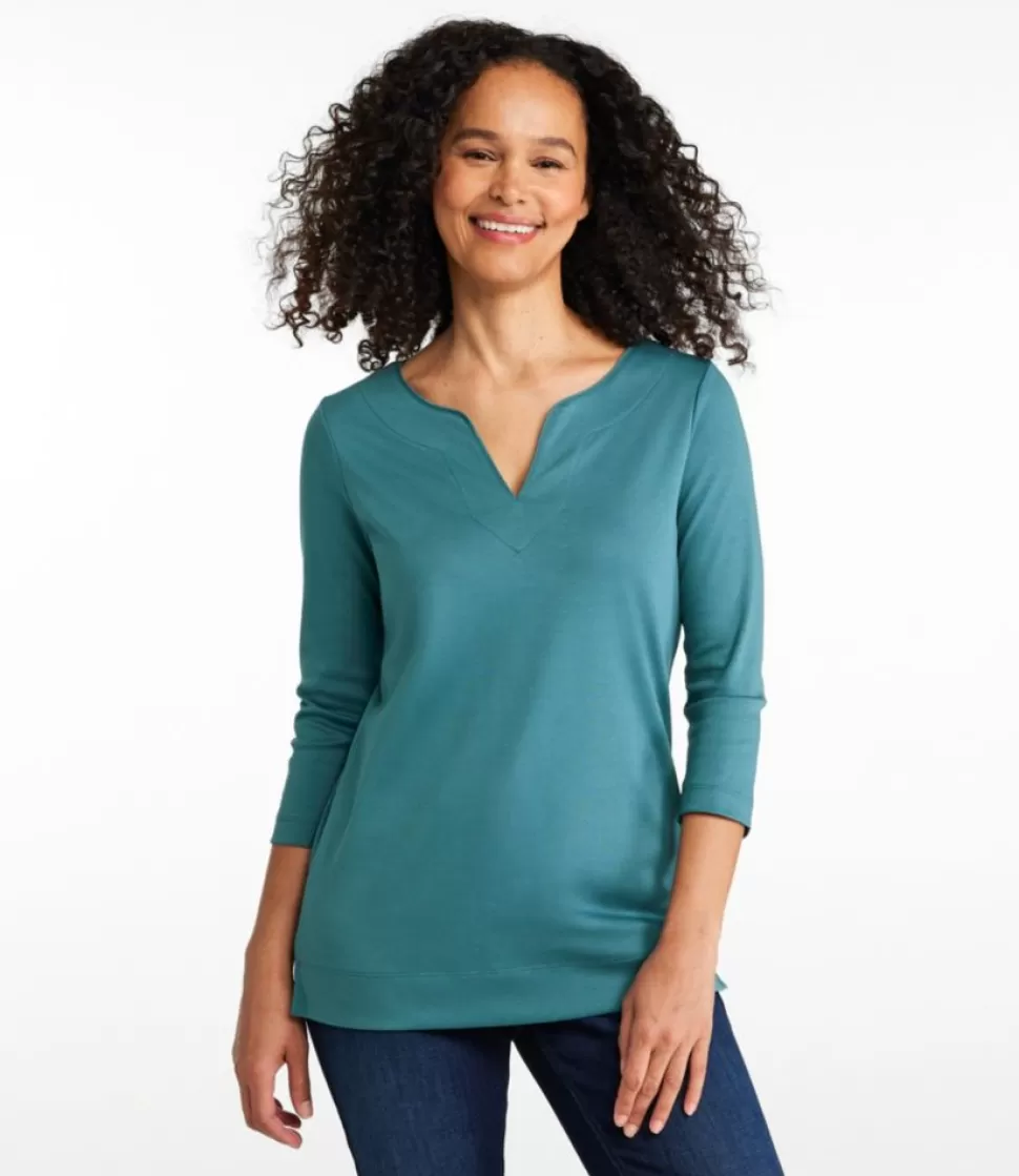 Cheap "Women's Pima Cotton Tunic, Three-Quarter-Sleeve Splitneck" Women Shirts & Tops