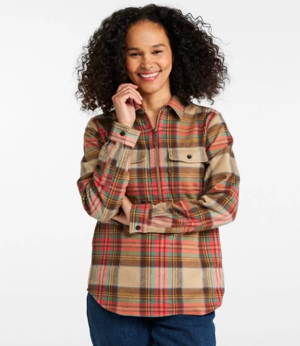 New "Women's Scotch Plaid Flannel Shirt, Quarter-Zip" Women Shirts & Tops