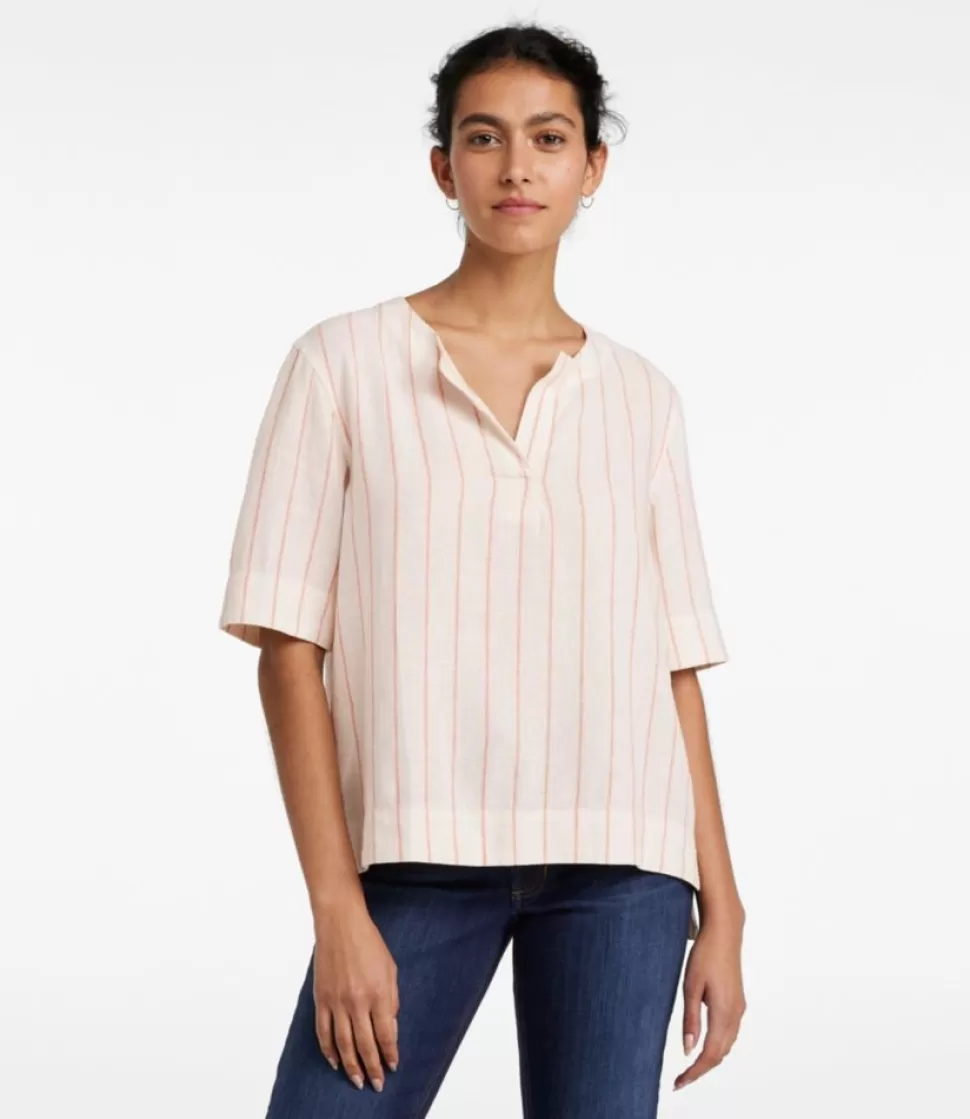 Outlet "Women's Signature Linen-Blend Splitneck Shirt, Short-Sleeve" Women Shirts & Tops