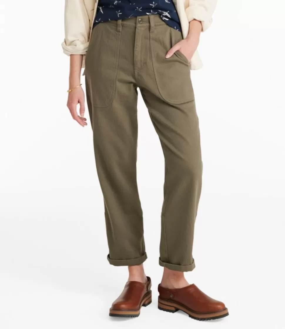 Clearance "Women's Signature Washed Cotton Barrel Pants, High-Rise Tapered Leg" Women Pants