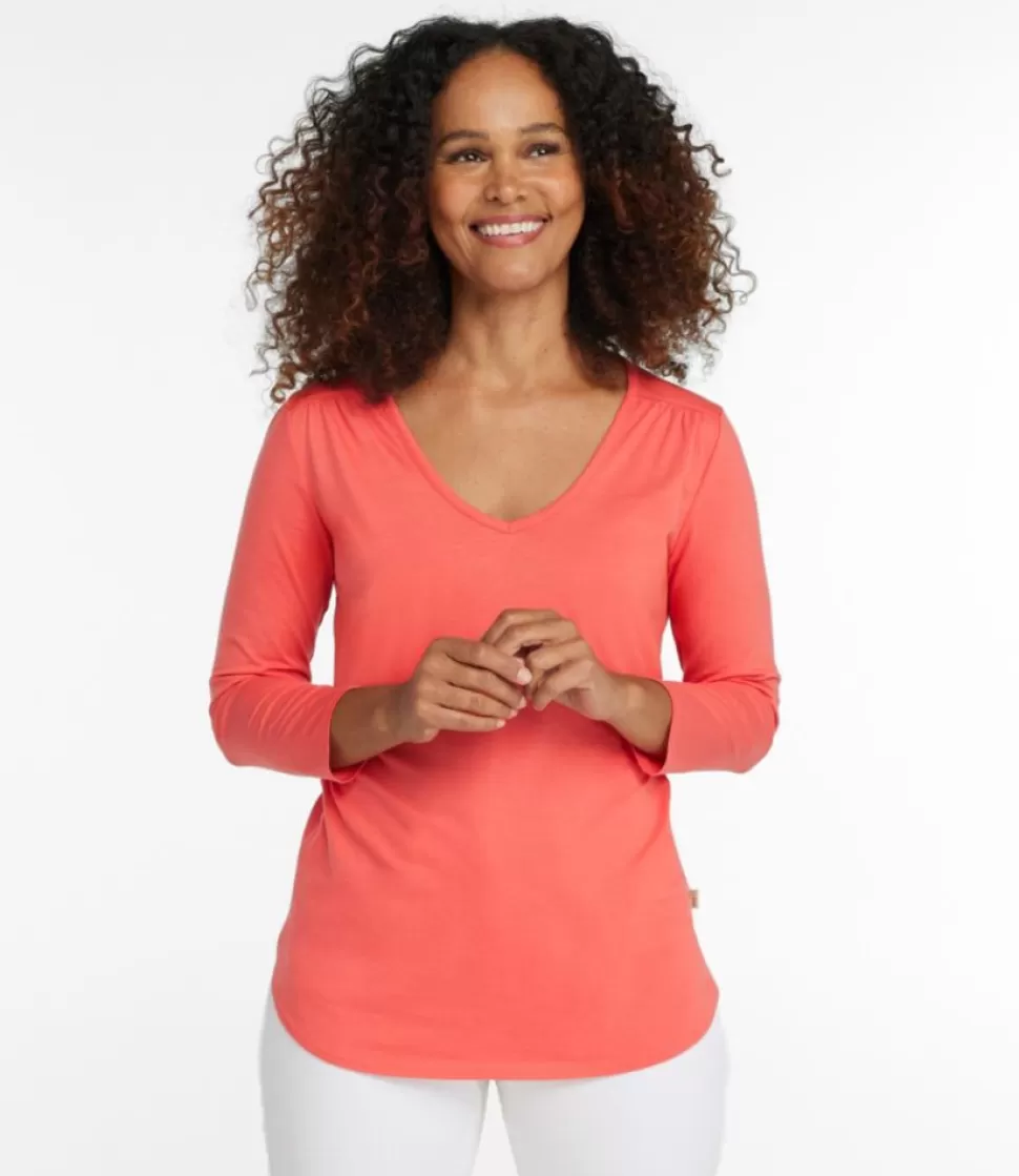 Flash Sale "Women's Soft Stretch Supima Tee, Three-Quarter-Sleeve V-Neck" Women Shirts & Tops