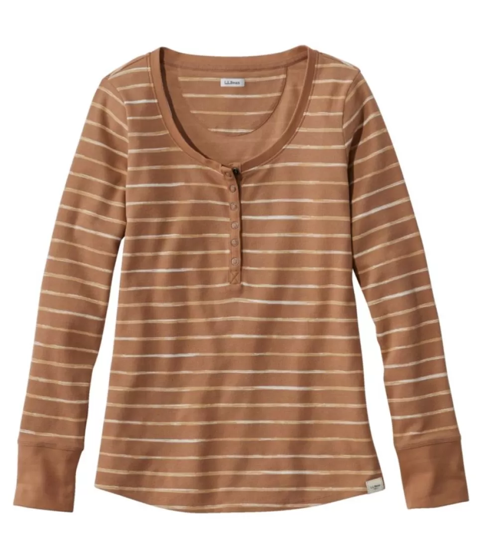 Online "Women's Unshrinkable Mini-Waffle Tee, Long-Sleeve Henley Stripe" Women Shirts & Tops