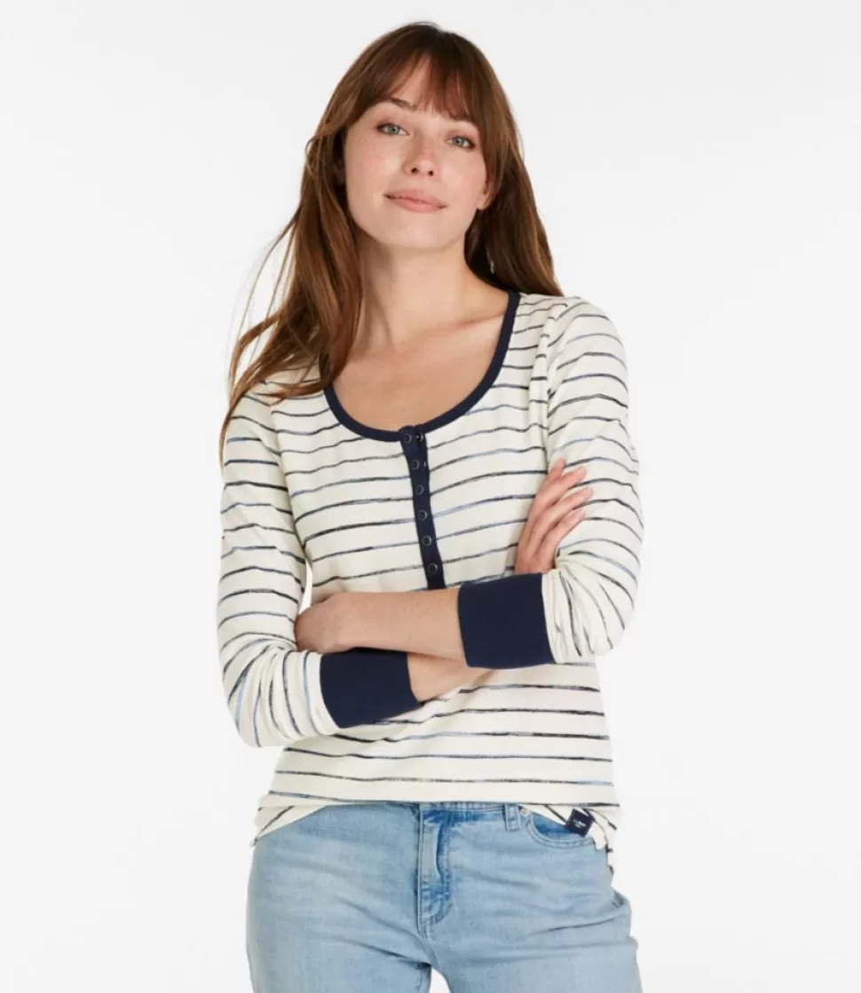 Online "Women's Unshrinkable Mini-Waffle Tee, Long-Sleeve Henley Stripe" Women Shirts & Tops